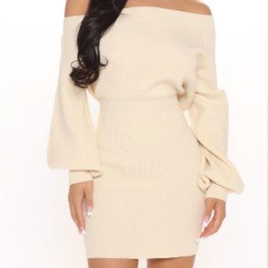 Off the shoulder sweater dress - Cream